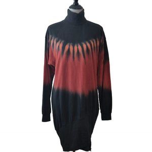 Young Fabulous Broke Womens Black Red Tie Dye Turtleneck Asymmetric L/S Dress M